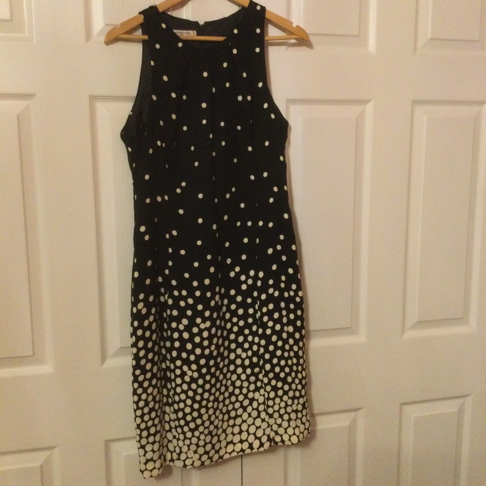 Evan Picone Black & White Polka Dot Sleeveless Dress